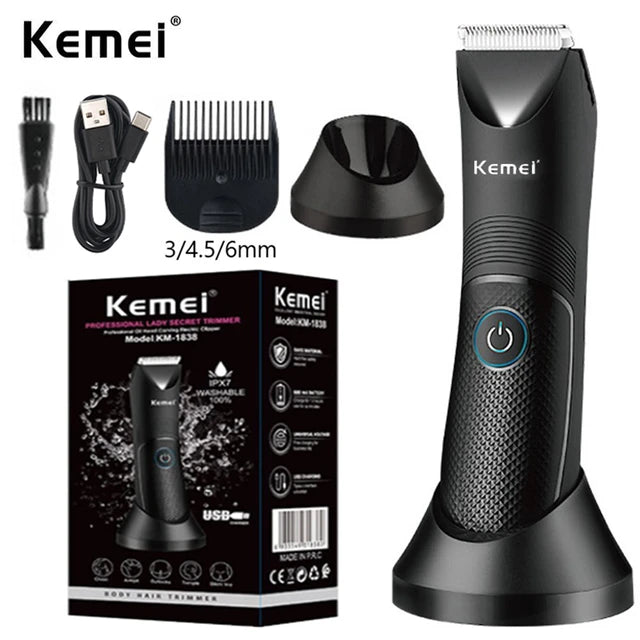 Kemei Professional Lady Secret Trimmer KM-1838, IPX7 Washable, Rechargeable