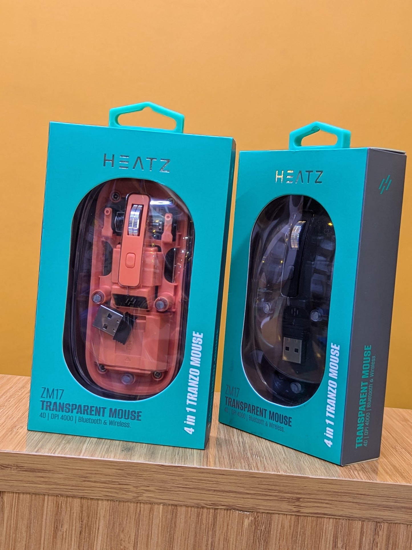 Transparent Mouse, Model zm 17, Bluetooth & Wireless, Brand HEATZ, Rechargeable Mouse, DPI 4000, 4D.