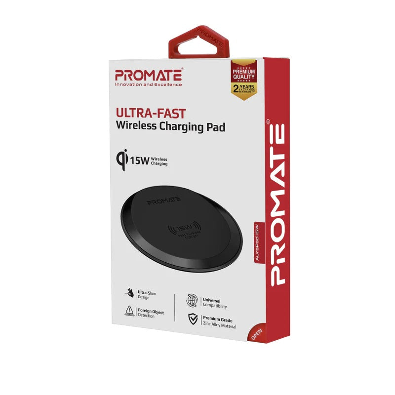 Promate Ultra -Fast Wireless Charging Pad, 15W, Universal Compatibility