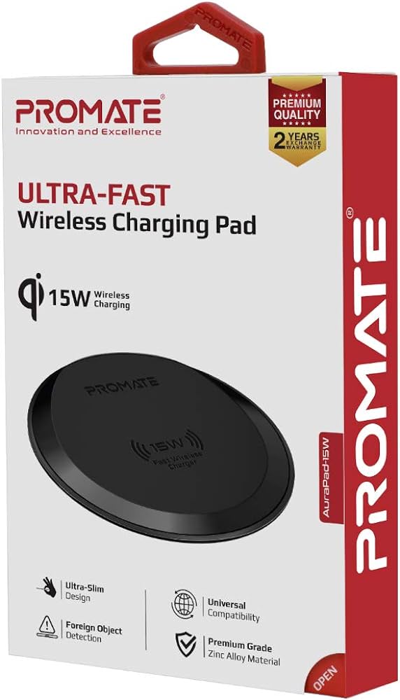 Promate Ultra -Fast Wireless Charging Pad, 15W, Universal Compatibility