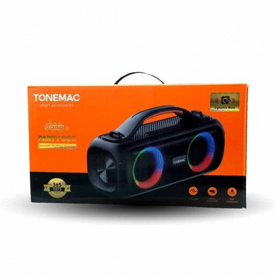 Tonamec: party box speaker; Power 30W; Dual speaker; 6 hours playtime.