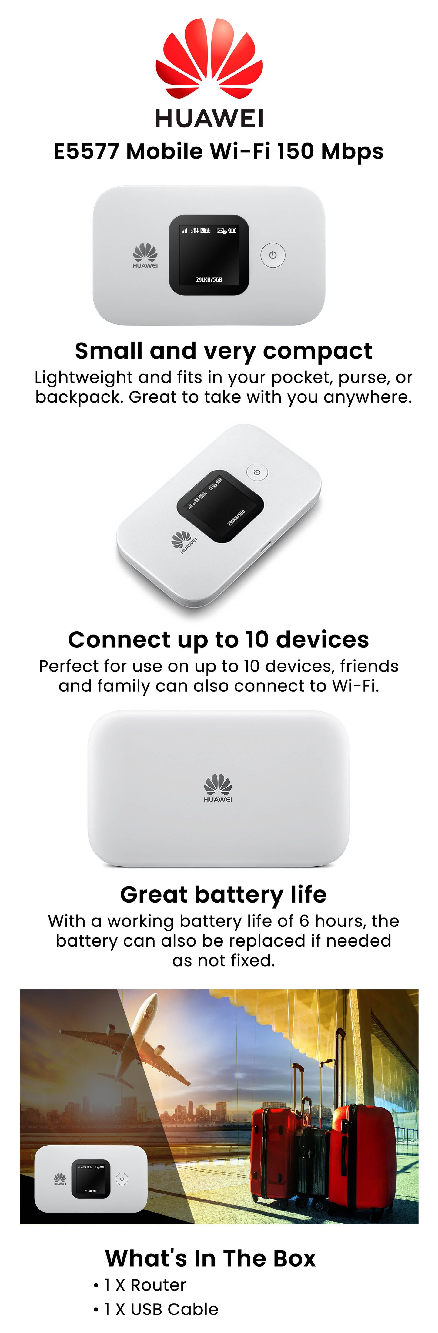 HUAWEI Mobile Wi-Fi Router: Support All Sim Card, 16 devices connection